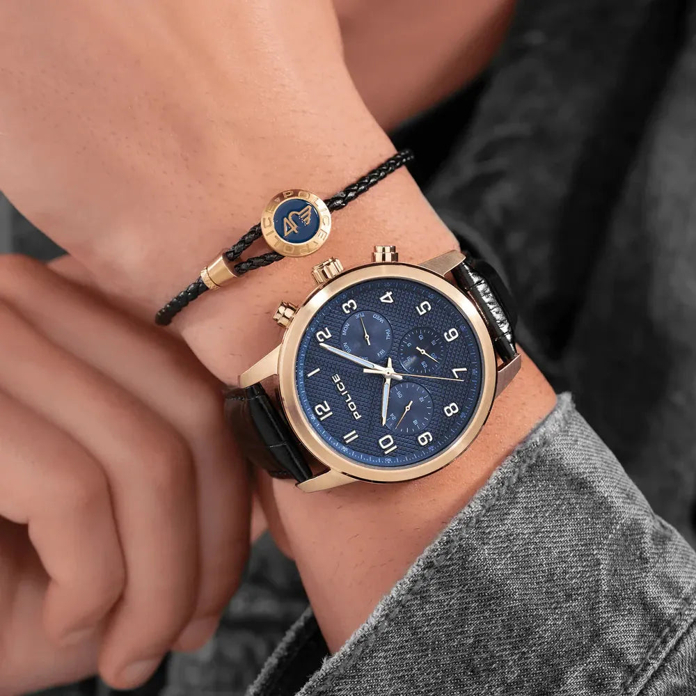POLICE PEWJF0030401 - SET B Men's Luxury Watch: Gold & Black Elegance with Blue Dial-i-Watch-5