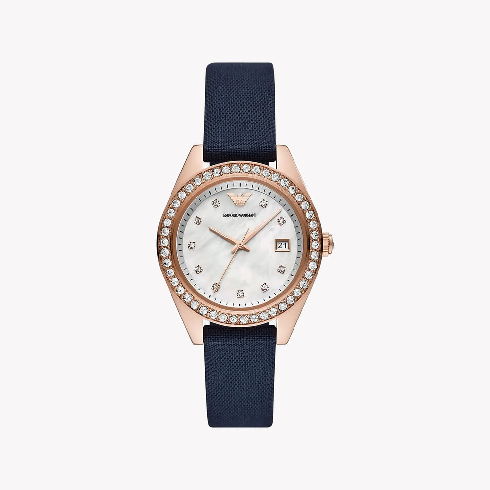 Emporio Armani Women's Rose Gold Watch, Blue Leather | Ar11448 by i-watch