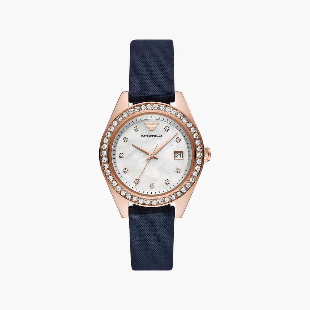 EMPORIO ARMANI AR11448 - ELEGANT ROSE GOLD TIMEPIECE - MODERN WOMEN'S WATCH WITH BLUE LEATHER BAND