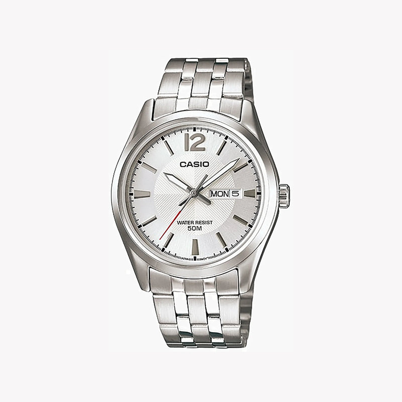 Casio Men's Silver Stainless Steel Watch, White Dial | Mtp-1335d-7avdf by i-watch