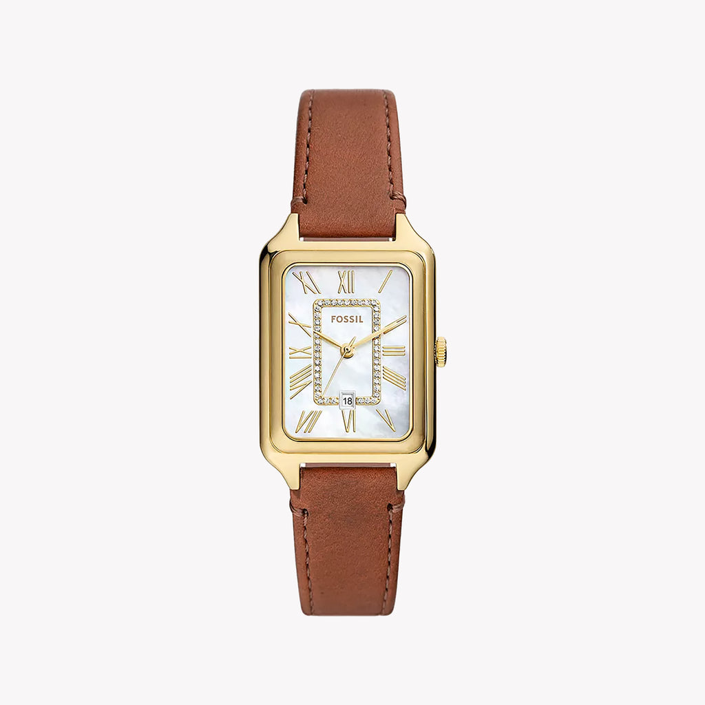 FOSSIL Women's Watch with Gold Stainless Steel Case and Brown Leather Band