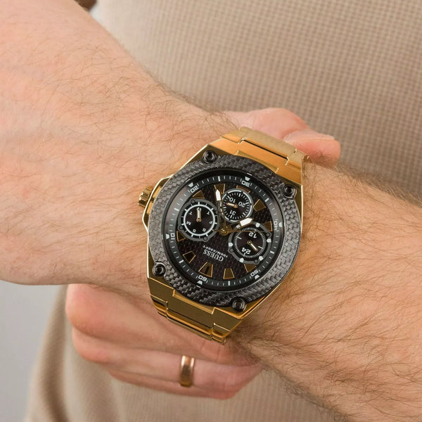 Guess Men's Black Stainless Steel Watch, Gold Band | W1305g2 by i-watch
