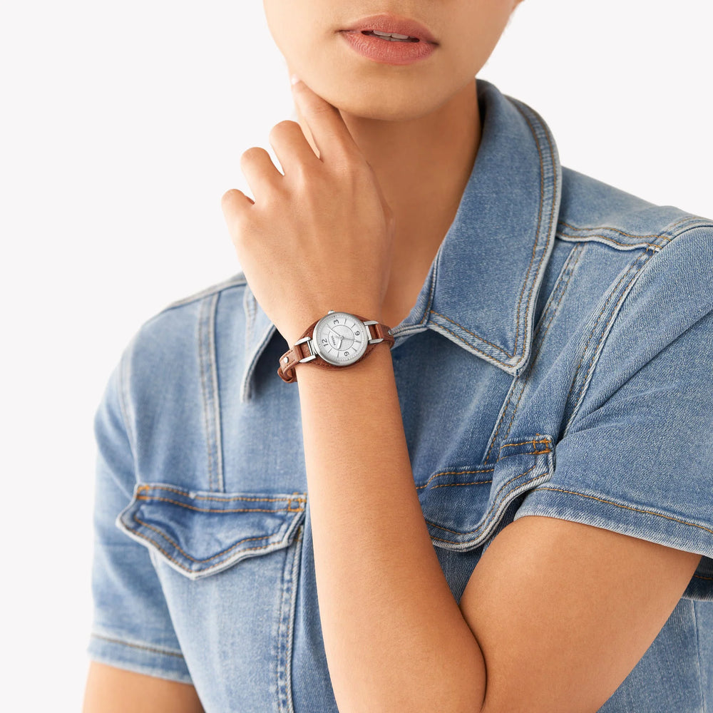 Fossil Women's Brown Leather Watch, White Dial | Es5214 by i-watch