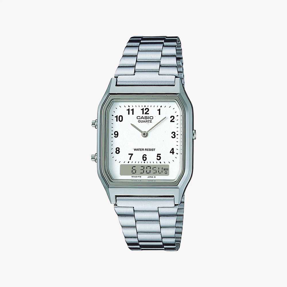 Casio Unisex Silver Resin Watch, White Dial | Aq-230a-7bmq by i-watch