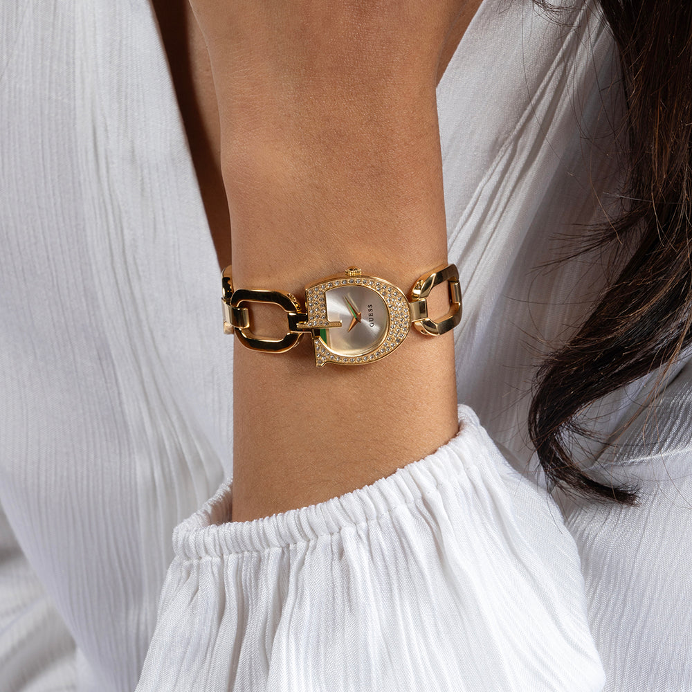 GUESS GW0683L2 - ELEGANT GOLDTIME - Contemporary Women's Watch with Recycled Steel Band & Silver Dial-i-Watch-4