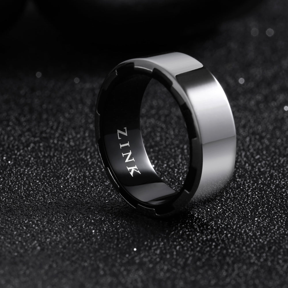 Zink Men's Silver & Black Stainless Steel Ring | Zjrg026sp