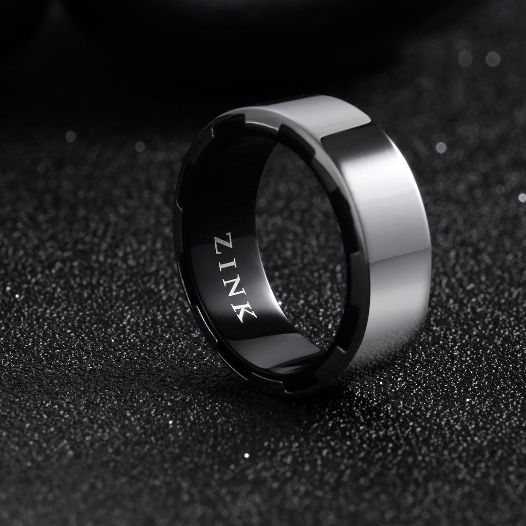 Zink Men's Silver & Black Stainless Steel Ring | Zjrg026sp