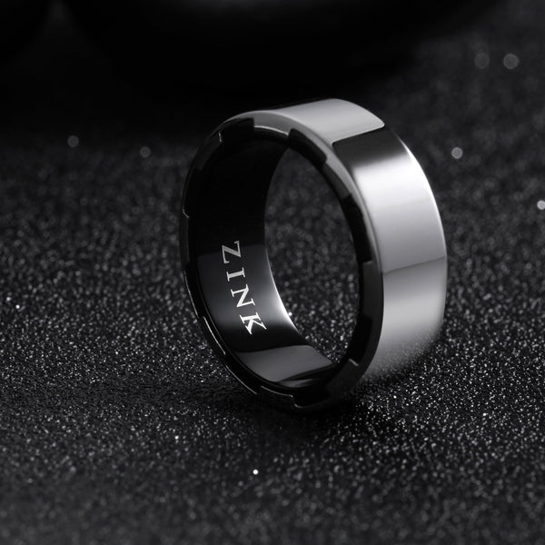 Zink Men's Silver & Black Stainless Steel Ring | Zjrg026sp