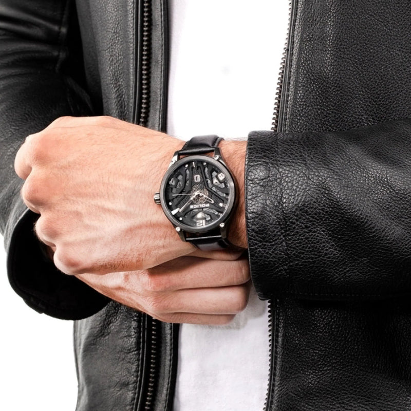 Police Men's Black Leather Watch, Gray Dial | Pewjb2203040 by i-watch