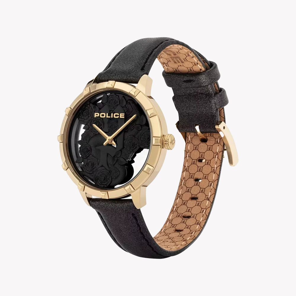Police Women's Gold Stainless Steel, Black Leather | Pl-16041msg_02 by i-watch
