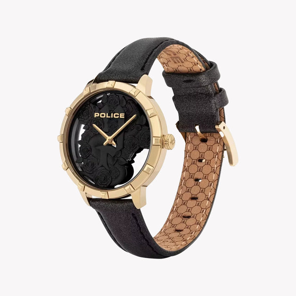 Police Women's Gold Stainless Steel, Black Leather | Pl-16041msg_02 by i-watch