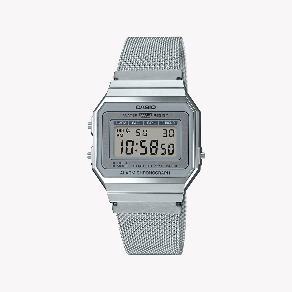 CASIO A700WM-7ADF ELEGANT TIMEKEEPER - MODERN SILVER STYLE Unisex Watch with sleek resin case and versatile features
