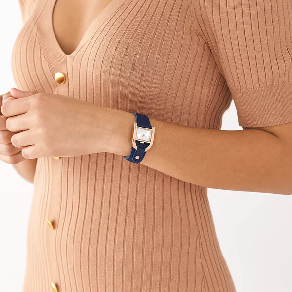 Fossil Women's Rose Gold Watch, Blue Leather Strap | Es5266 by i-watch
