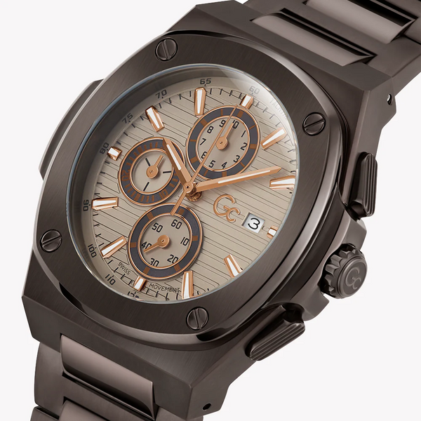Guess Men's Brown Stainless Steel Watch, Beige Dial | Y99013g1mf by i-watch