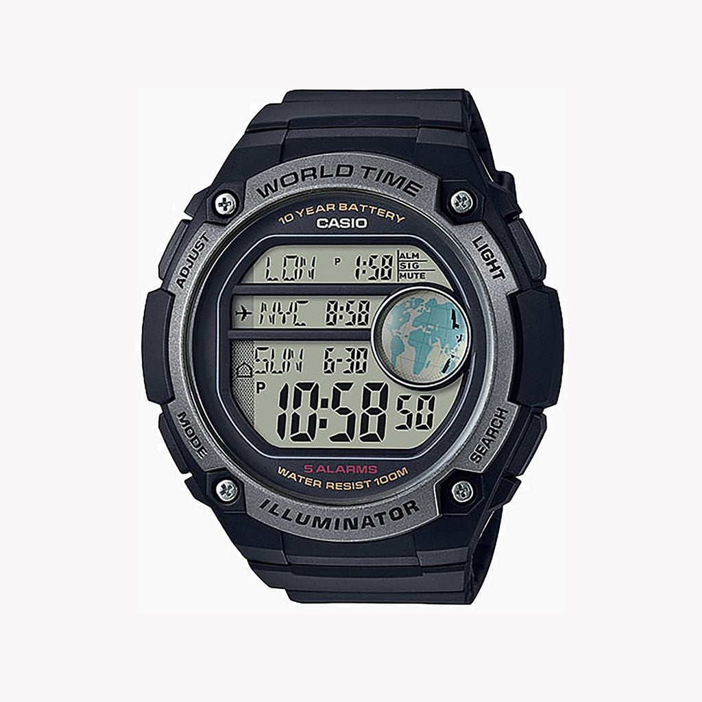 CASIO AE-3000W-1AVDF BLACK COMMANDER - ADVENTURE AWAITS Men's Watch with rugged design, multiple time zones, and water resistance.