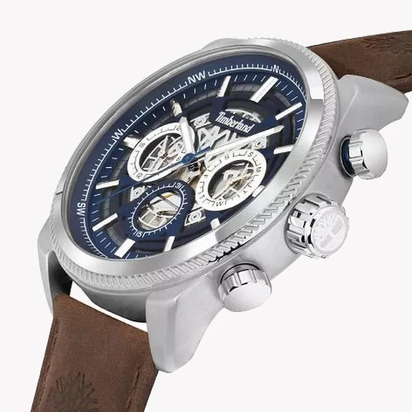 Timberland Men's Silver & Brown Leather Watch, Blue Dial | Tdwgf2200703 by i-watch