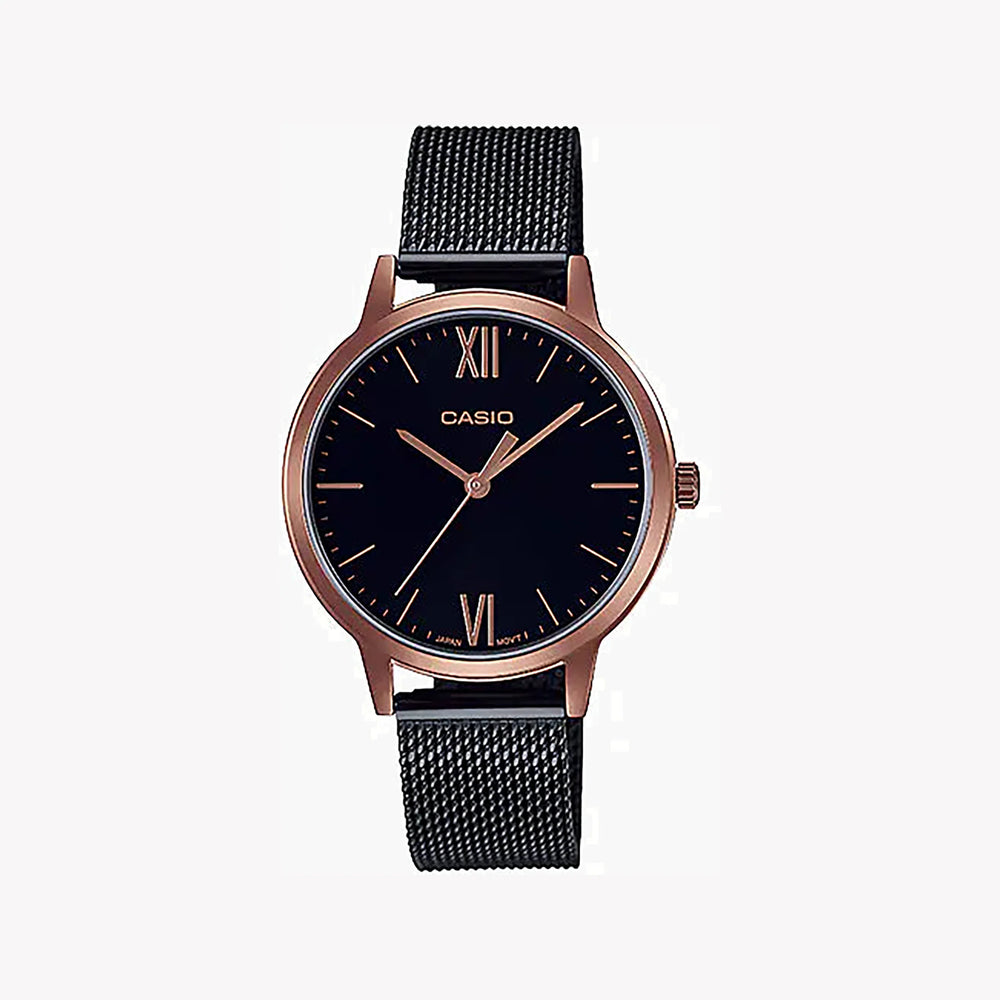 Casio Ltp-E157mrb-1bdf - Sporty Elegance Unisex Watch With Black Stainless Steel Band & Rose Gold Details by i-watch