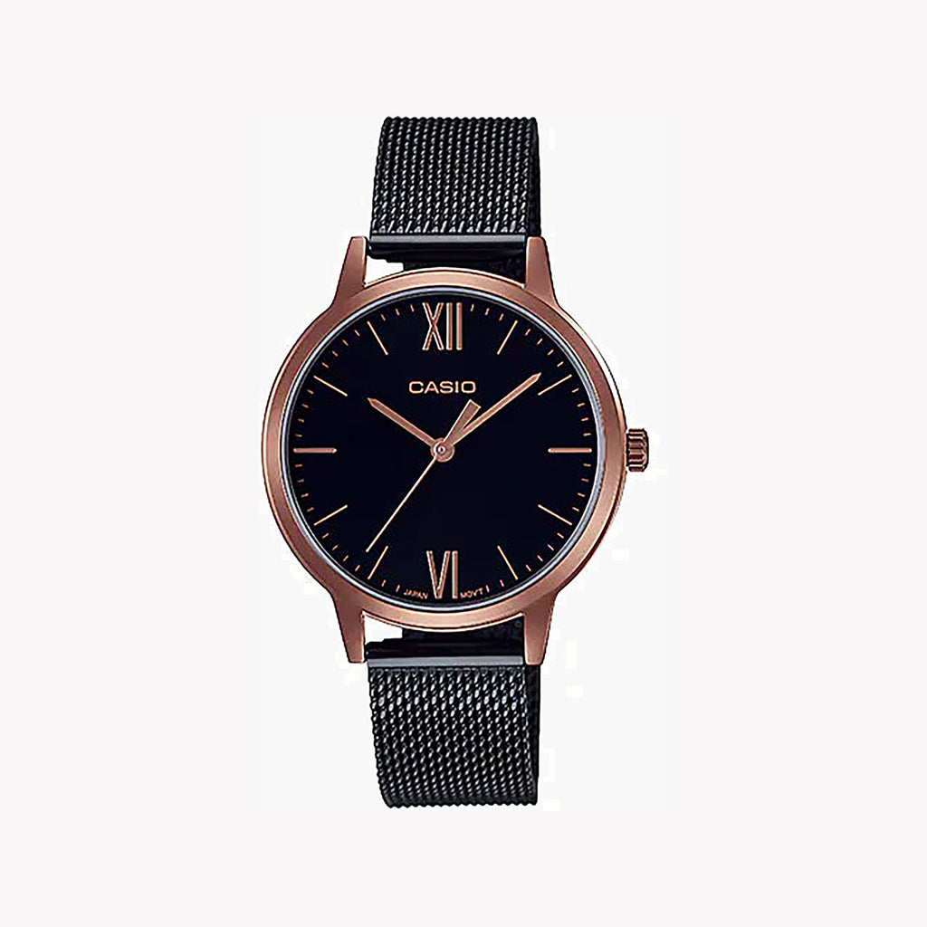 CASIO LTP-E157MRB-1BDF - SPORTY ELEGANCE UNISEX WATCH with Black Stainless Steel Band & Rose Gold Details