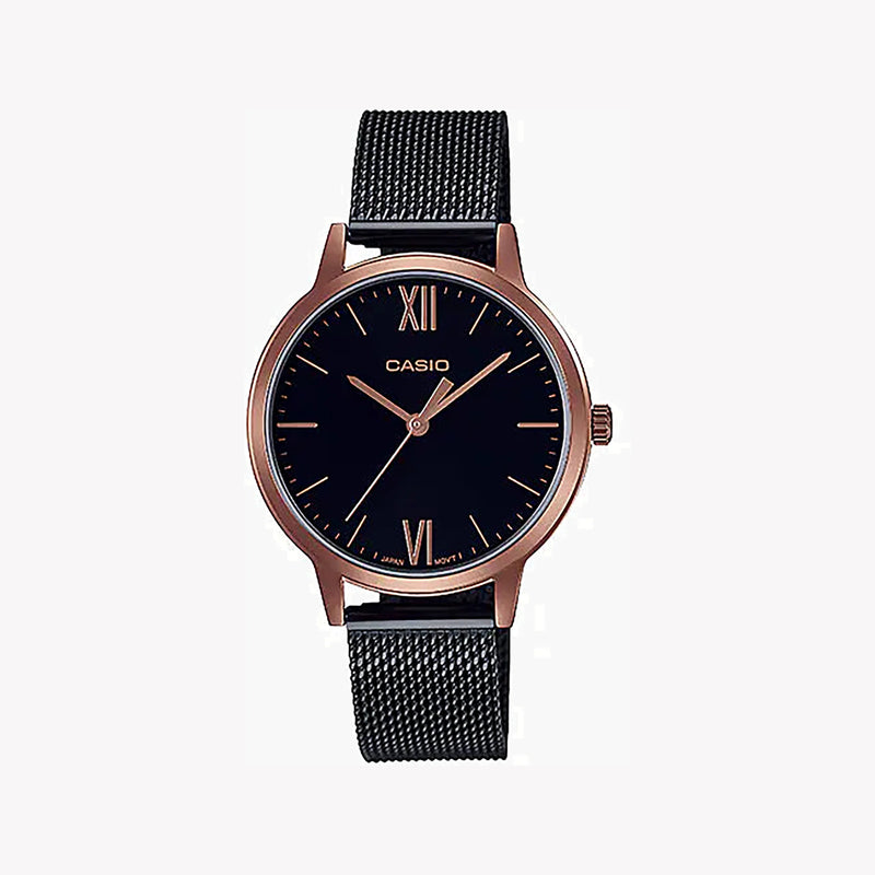 Casio Ltp-E157mrb-1bdf - Sporty Elegance Unisex Watch With Black Stainless Steel Band & Rose Gold Details by i-watch