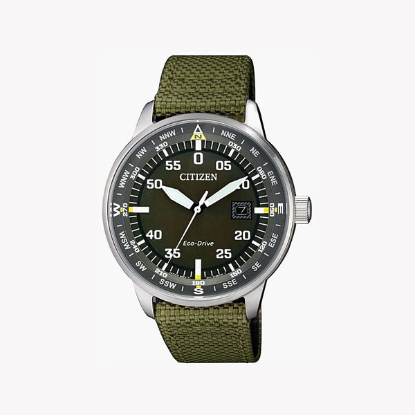 Citizen Bm7390-22x - Modern Eco-Drive Men's Watch With Silver Case & Green Nylon Band by i-watch