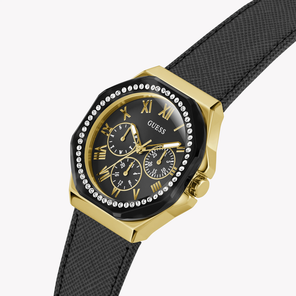 Guess Women's Gold Watch, Black Leather Band | Gw0753l4 by i-watch