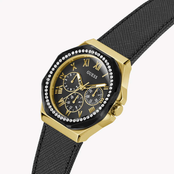 Guess Women's Gold Watch, Black Leather Band | Gw0753l4 by i-watch