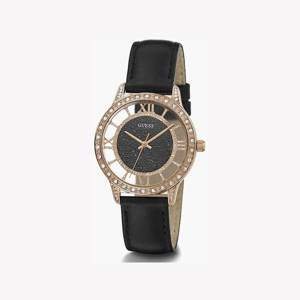 Guess Women's Rose Gold Watch, Black Leather | Gw0376l2 by i-watch