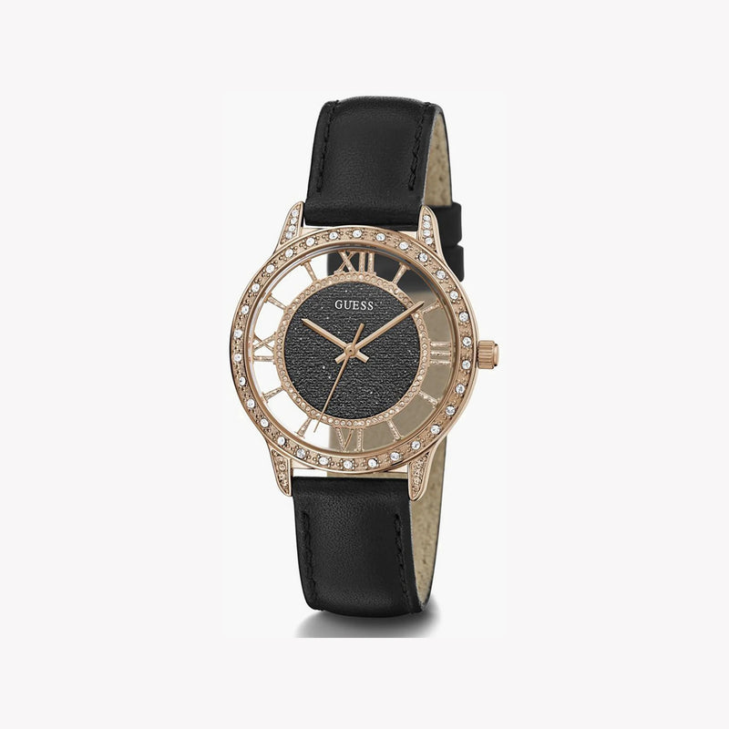 Guess Women's Rose Gold Watch, Black Leather | Gw0376l2 by i-watch
