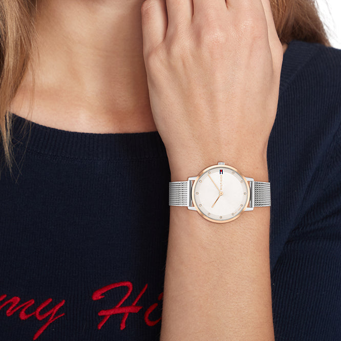 TOMMY HILFIGER 1685490 ROSE GOLD ELEGANCE - Women's Quartz Watch with Silver Band and White Dial-i-Watch-4