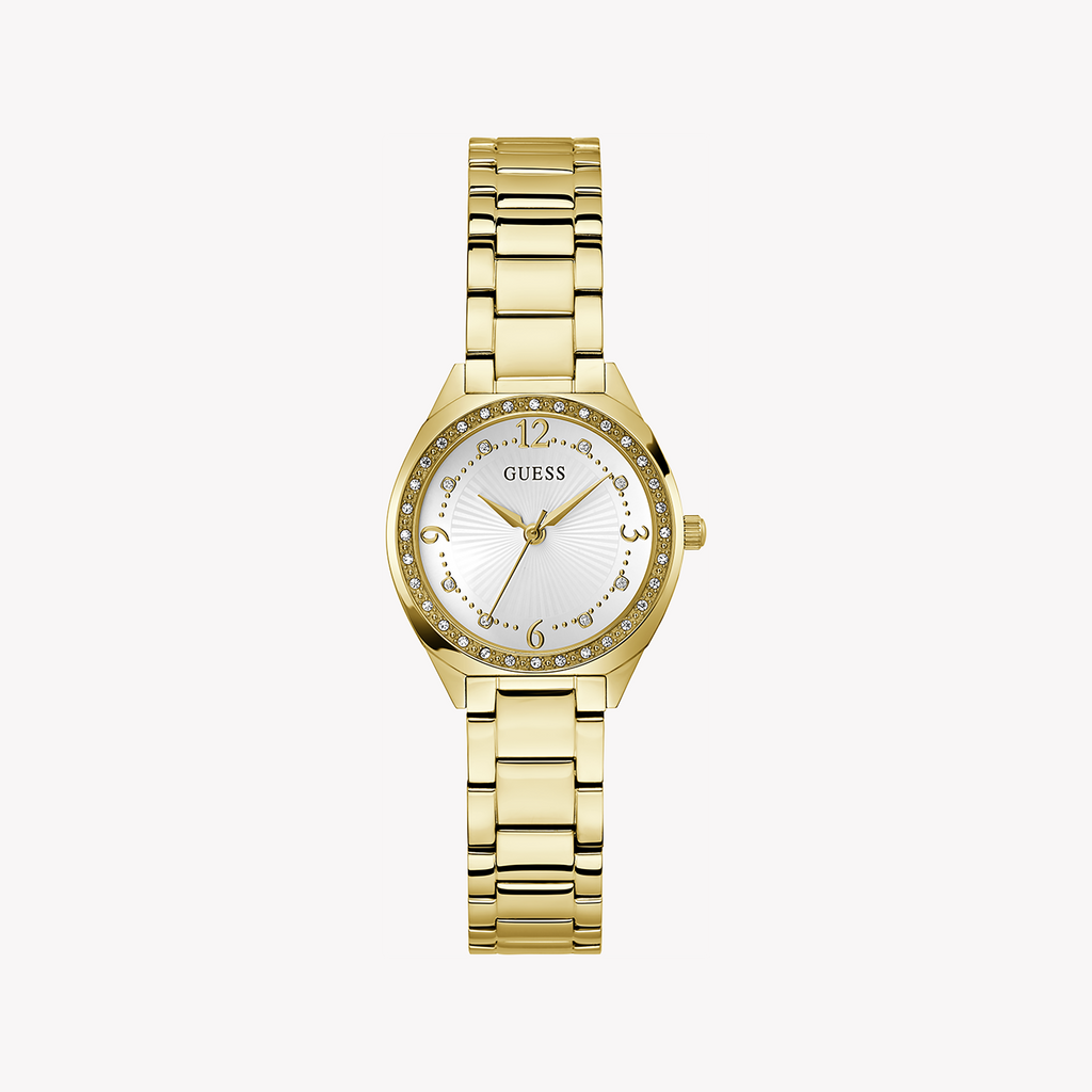 GUESS GW0767L2 - GOLDEN GLAMOUR - Chic Women's Watch with Radiant White Dial & Luxe Gold Band