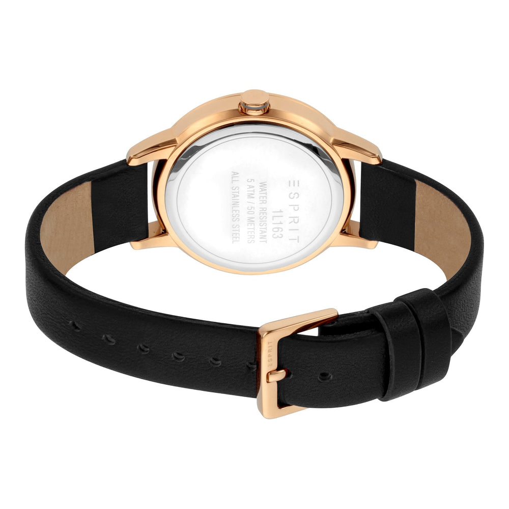 Esprit Women's Watch With Rose Gold Stainless Steel Case And Black Leather Band by i-watch