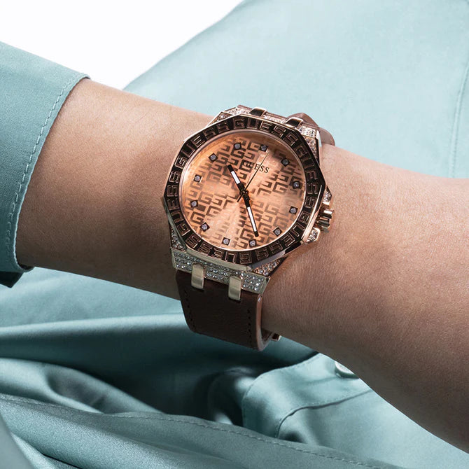 Guess Women's Rose Gold Watch, Brown Leather Band | Gw0547l2 by i-watch