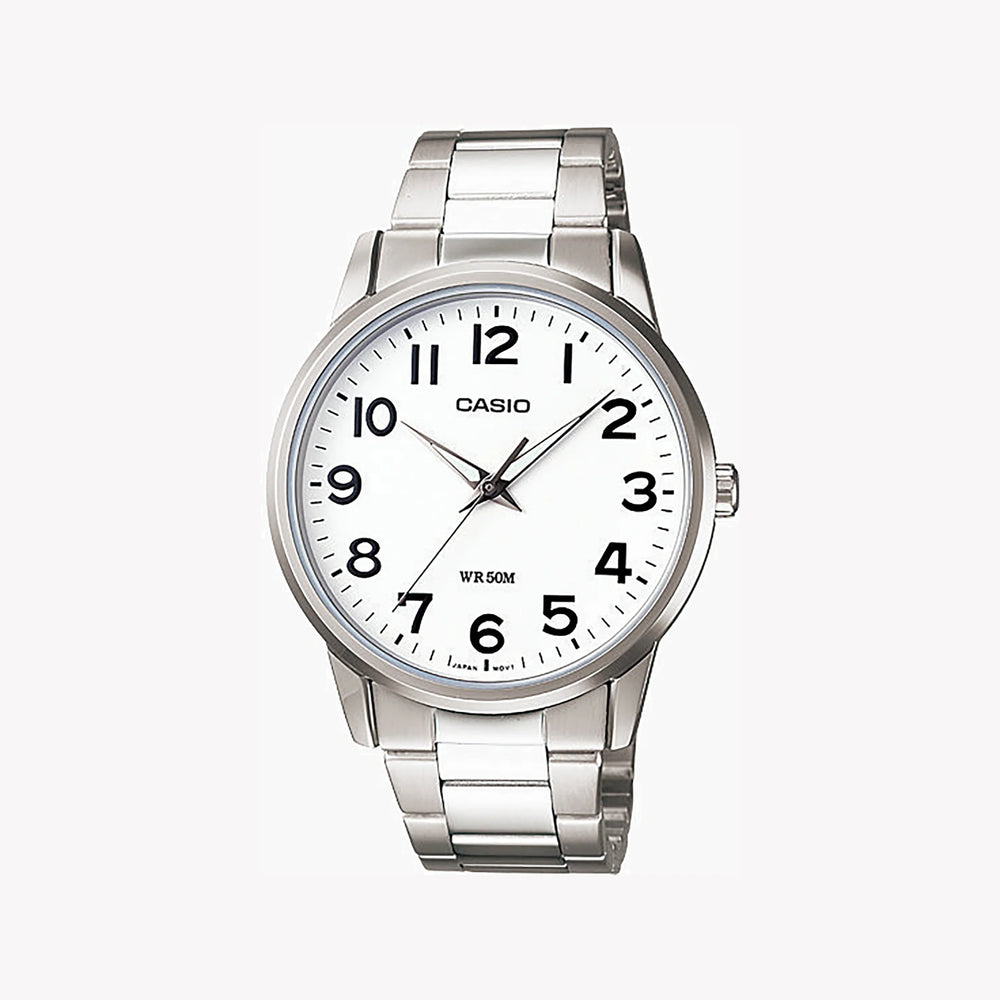 Casio Men's Silver Stainless Steel Watch, White Dial | Mtp-1303d-7bvdf by i-watch