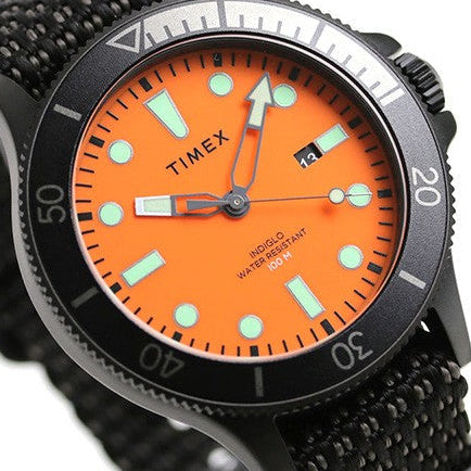 Timex Men's Brass Black Fabric Watch, Orange Dial | Tw2t30200