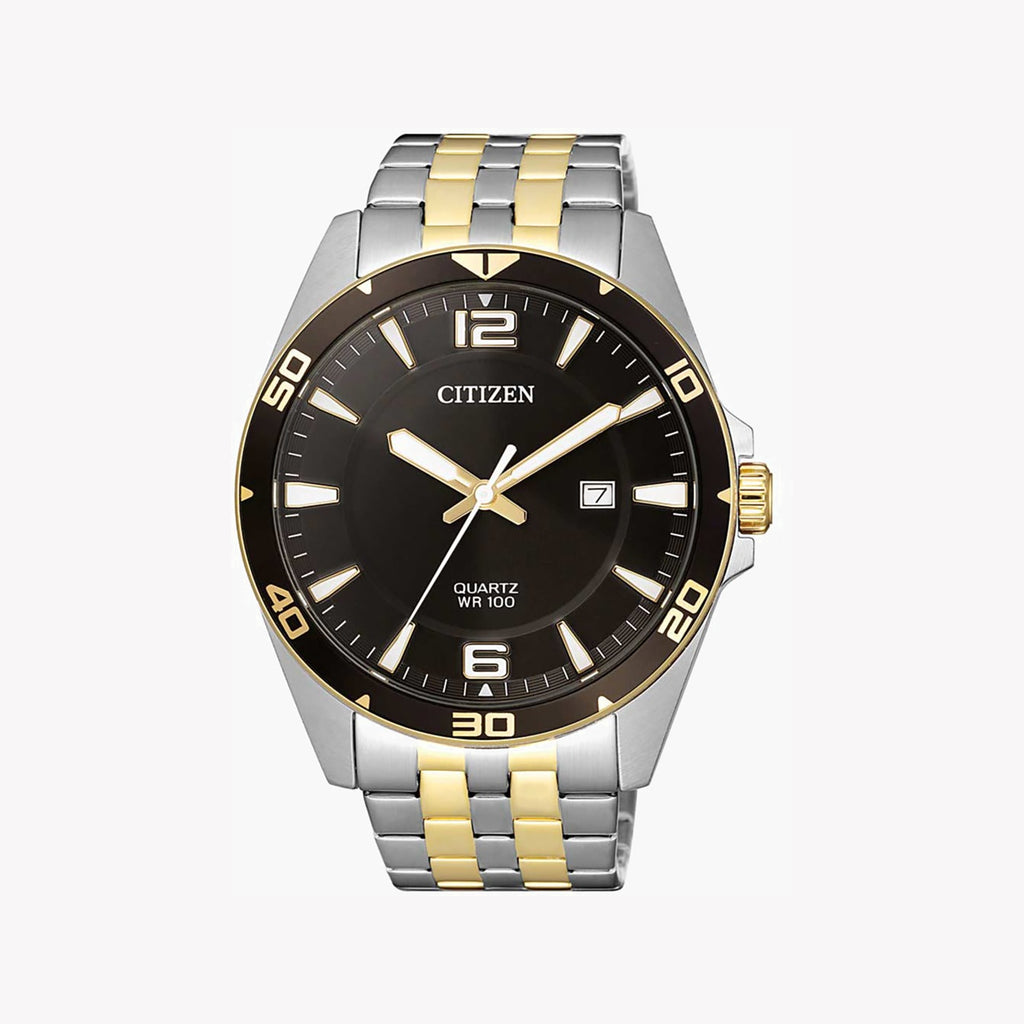 CITIZEN BI5059-50E STRIKING TIMEPIECE - MEN'S STAINLESS STEEL WATCH WITH BLACK DIAL & GOLD ACCENTS