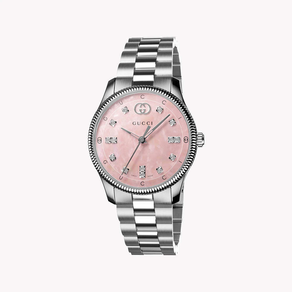 GUCCI　腕時計　レディース　ピンクシェル　ダイヤ　YA1265062　女性用 Gucci Women's Silver Steel Watch, Pink Dial | Ya1265062 – i-watch
