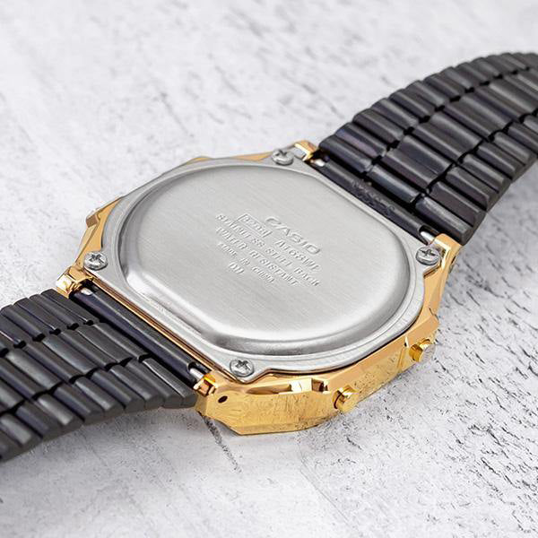 Casio Unisex Gold Resin Watch, Black Stainless Steel | A168wegb-1b by i-watch