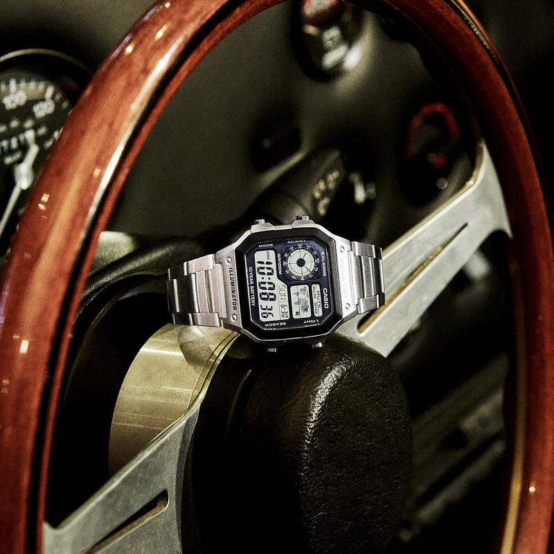 Casio Men's Silver Digital Watch, Sporty Resin & Steel | Ae-1200whd-1av by i-watch