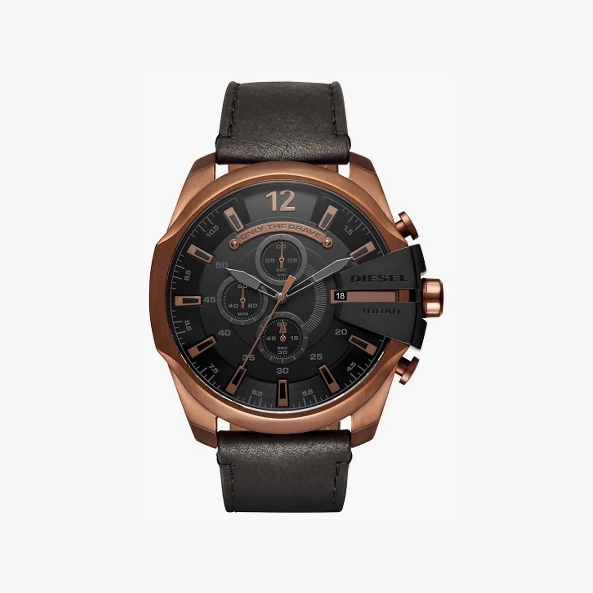 Diesel Men's Bronze Watch, Black Leather Band | Dz4459 – i-watch