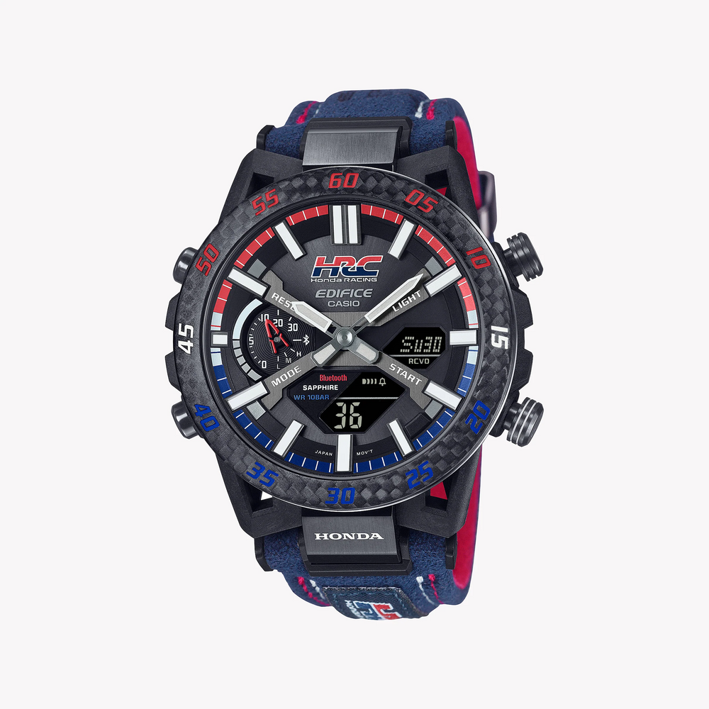 Casio Edifice Men's Black Steel Watch, Blue Alcantara | Ecb-2000hr-1aer by i-watch