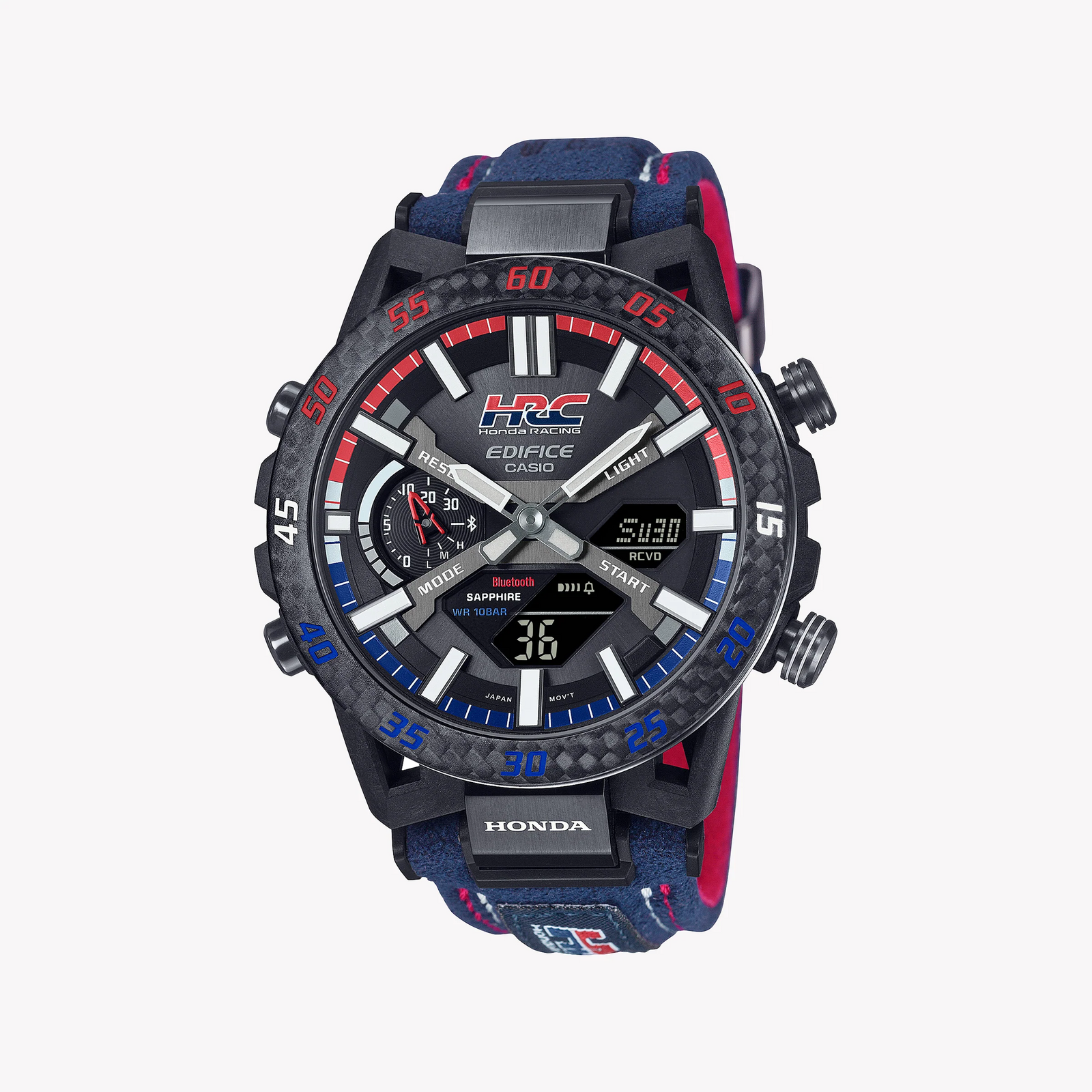 Casio Edifice Men's Black Steel Watch, Blue Alcantara | Ecb-2000hr-1aer by i-watch