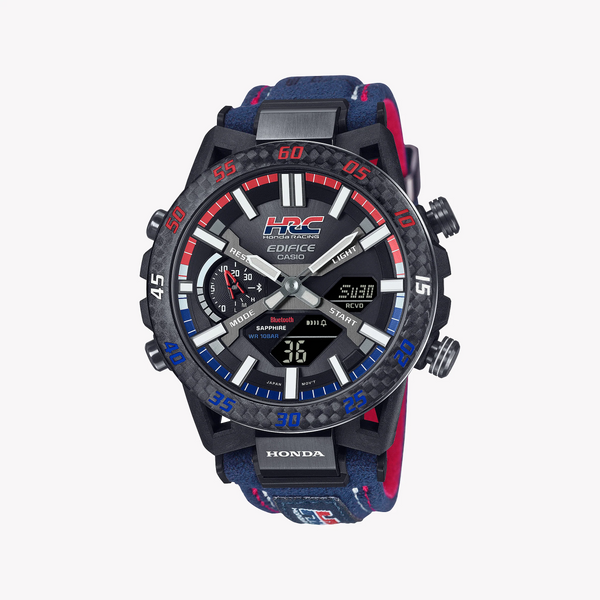 Casio Edifice Men's Black Steel Watch, Blue Alcantara | Ecb-2000hr-1aer by i-watch