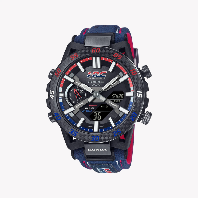 Casio Edifice Men's Black Steel Watch, Blue Alcantara | Ecb-2000hr-1aer by i-watch