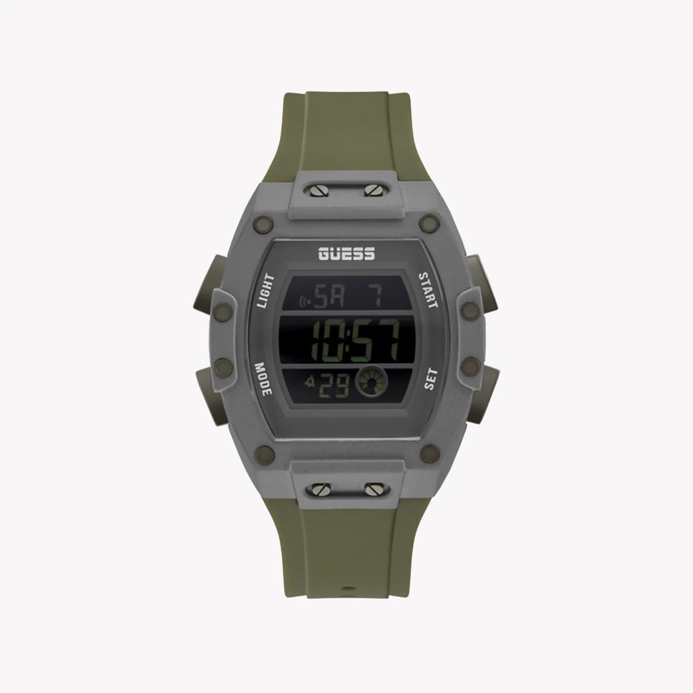 Guess Men's Silver Rubber Watch, Green Silicone | Gw0340g3 by i-watch