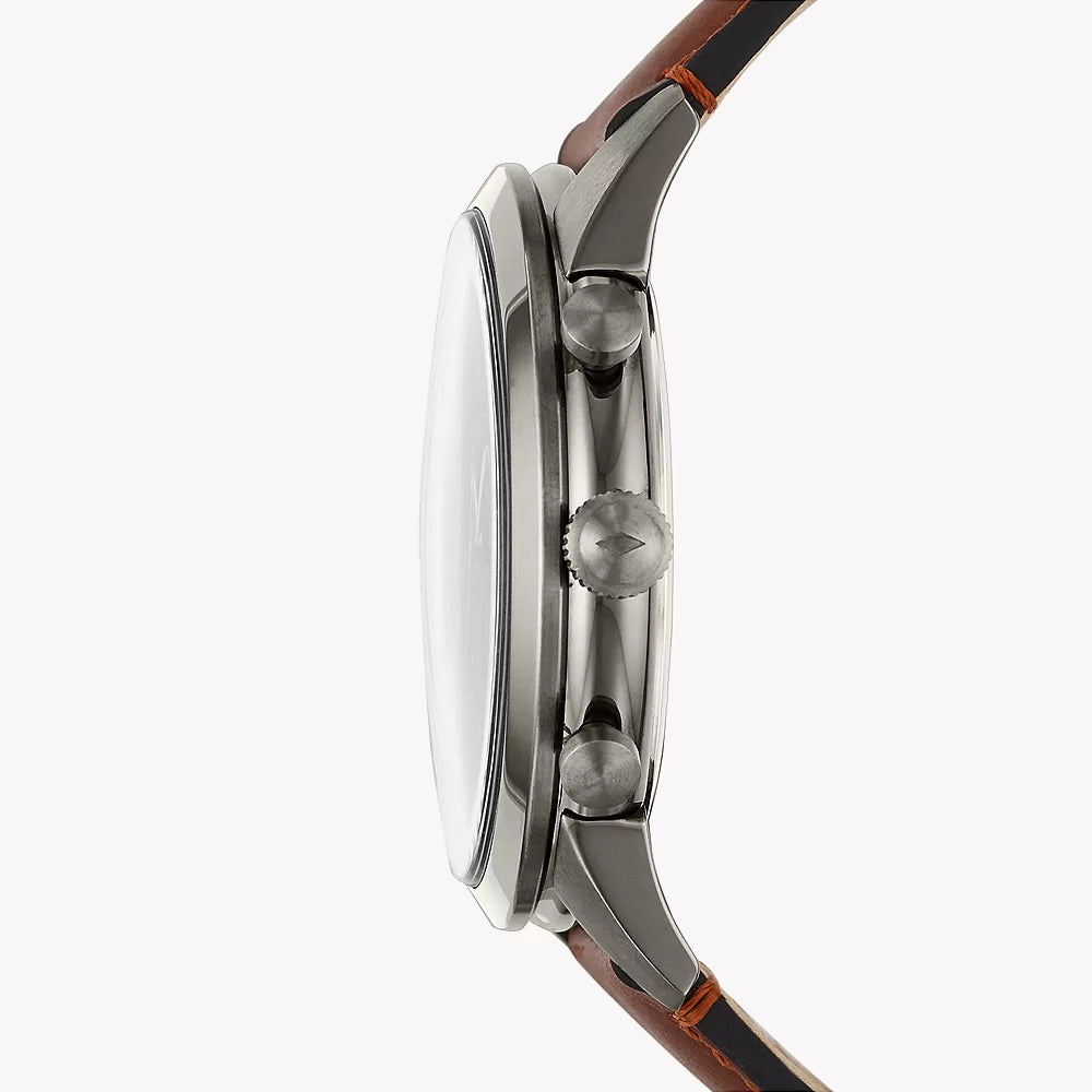 FOSSIL FS5522 TIMELESS ELEGANCE - GRAY STAINLESS STEEL & BROWN LEATHER MEN'S WATCH-i-Watch-2
