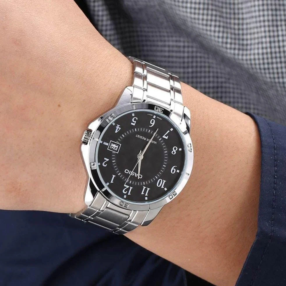 Casio Men's Silver Watch, Black Dial | Mtp-V004d-1budf by i-watch