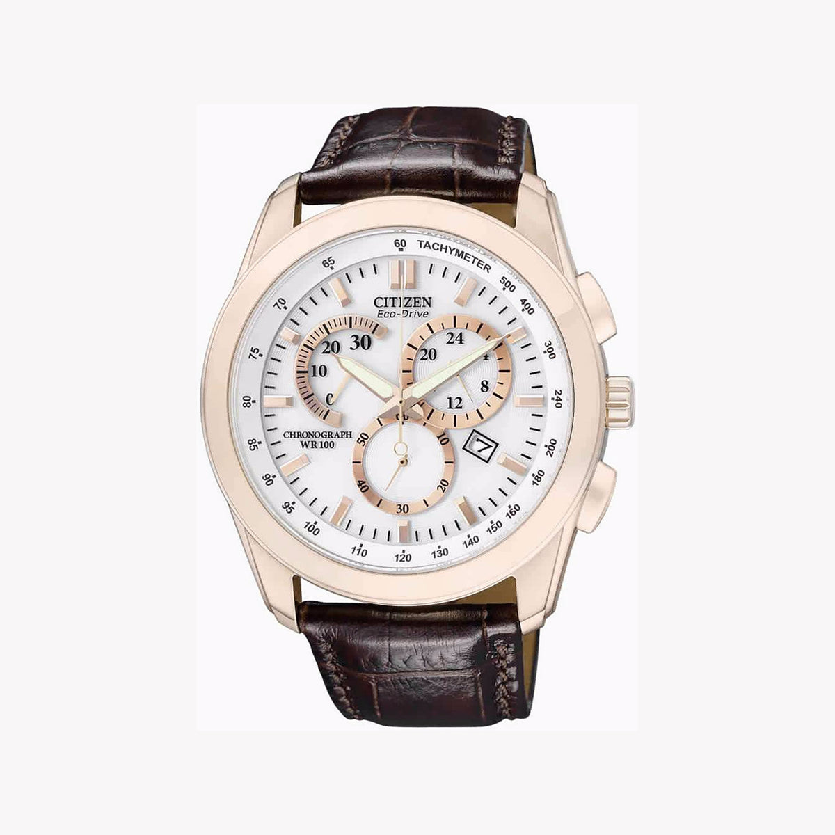 CITIZEN AT1183-07A - ROSE GOLD ELEGANCE - MENS ECO-DRIVE LEATHER WATCH