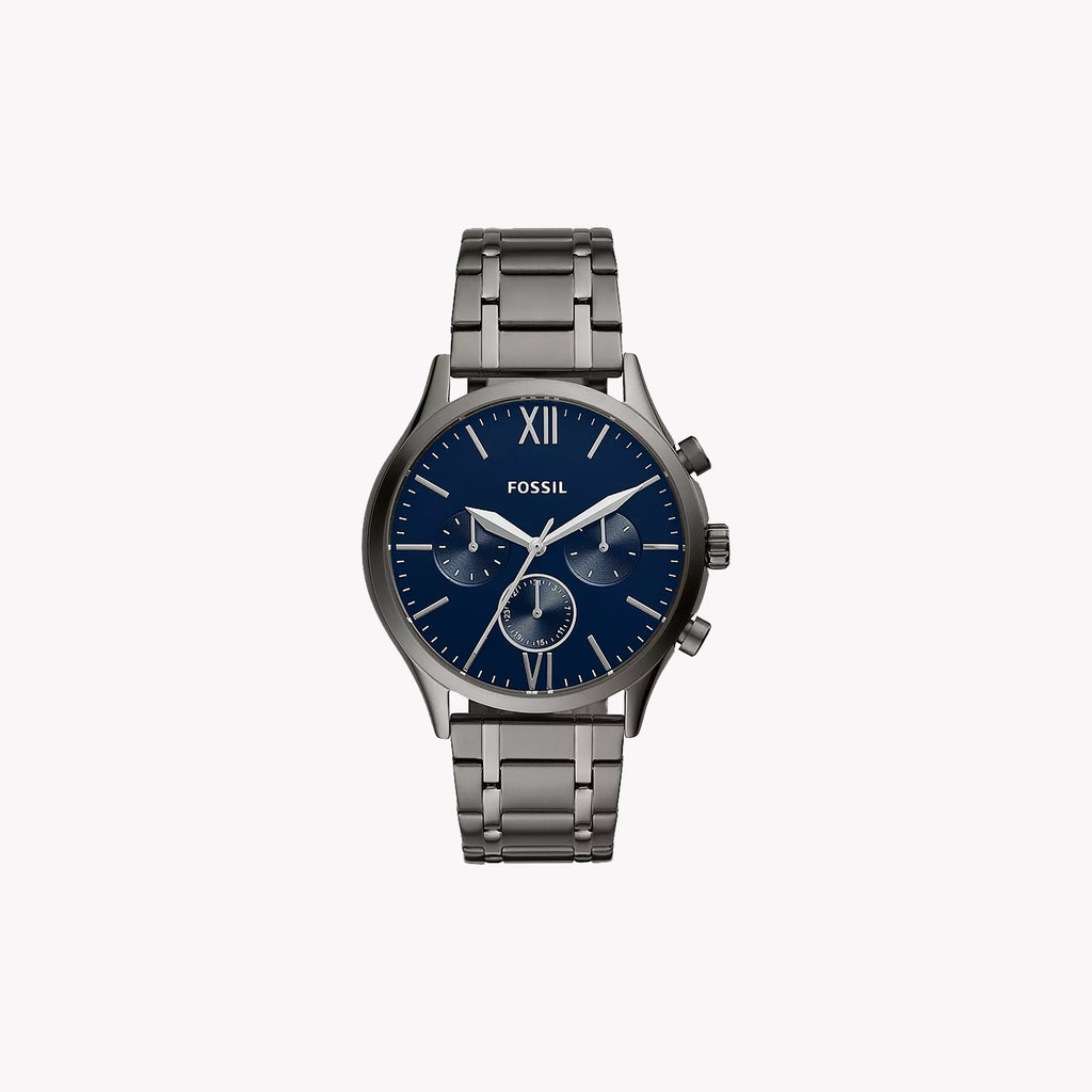 FOSSIL BQ2401 MODERN ELEGANCE - STYLISH MEN'S WATCH WITH BLUE DIAL & SMOKE STRAP