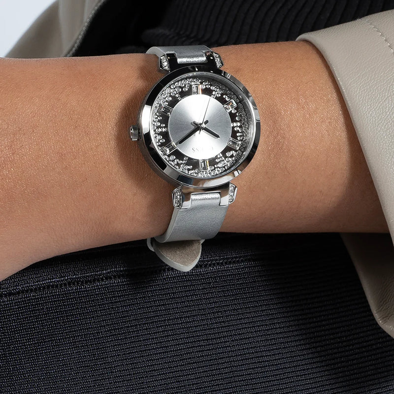 Guess Women's Silver Leather Watch, Silver Dial | Gw0535l3 by i-watch