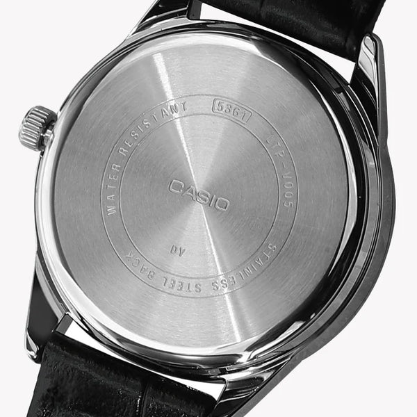 Casio Women's Stainless Steel Leather Watch, Silver Black | Ltp-V005l-1aud by i-watch